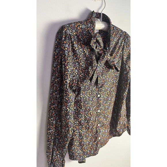 J CREW Womens Floral Cotton Stretch Tie Neck Blouse Size Small - Picture 3 of 8